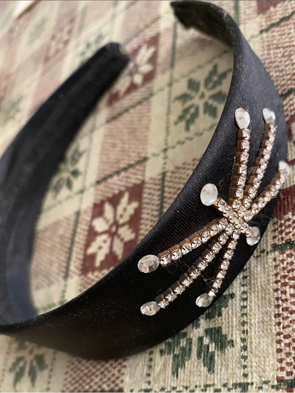 Urban Outfitters Black Satin Headband with Crystal Burst Accent